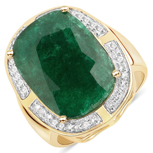 Emerald-14K Yellow Gold Plated 10.51 Carat Dyed Emerald and White Topaz .925 Sterling Silver Ring
