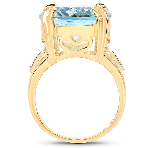 14K Yellow Gold Plated 12.98 Carat Genuine Blue Topaz and White Topaz .925 Sterling Silver Ring