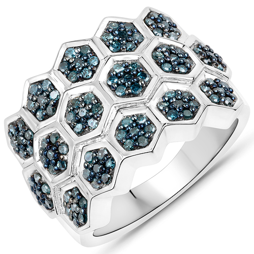 Diamond-0.75 Carat Genuine Blue Diamond .925 Sterling Silver Ring