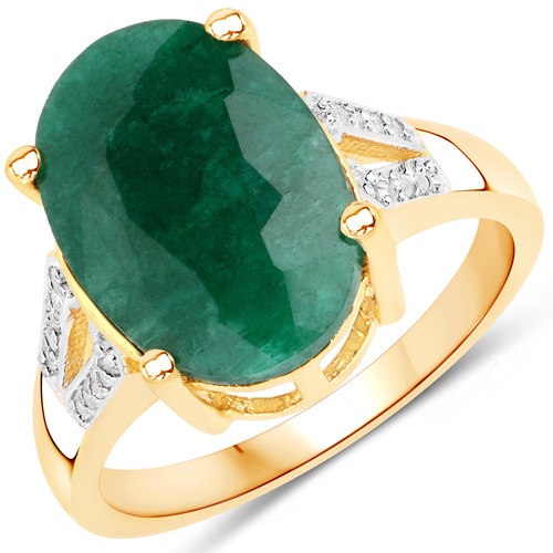 Emerald-5.68 Carat Dyed Emerald and White Topaz .925 Sterling Silver Ring