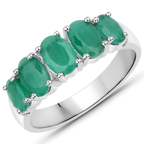 Emerald-1.76 Carat Genuine Emerald and White Topaz .925 Sterling Silver Ring