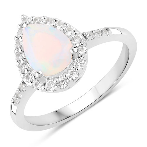 Opal-1.09 Carat Genuine Ethiopian Opal and Created White Sapphire .925 Sterling Silver Ring