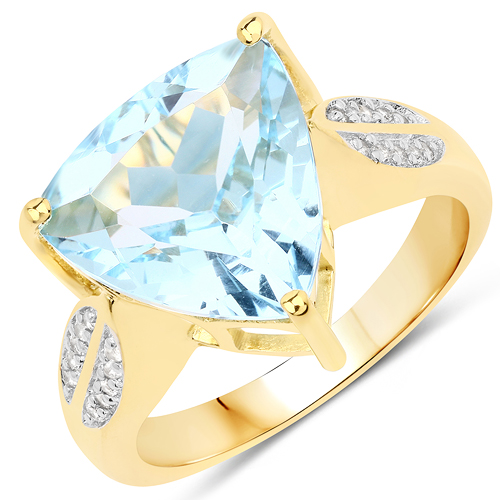 Rings-18K Yellow Gold Plated 6.10 Carat Genuine Blue Topaz and White Topaz .925 Sterling Silver Ring