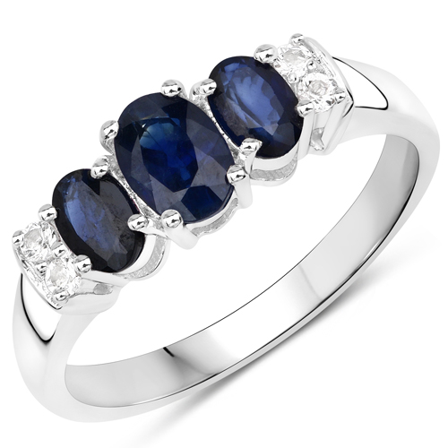 Sapphire-1.01 Carat Genuine Blue Sapphire and White Topaz .925 Sterling Silver Ring