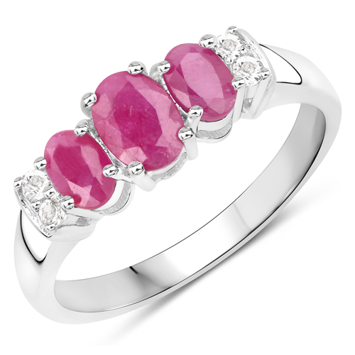Ruby-1.15 Carat Genuine Johnson Ruby and White Topaz .925 Sterling Silver Ring