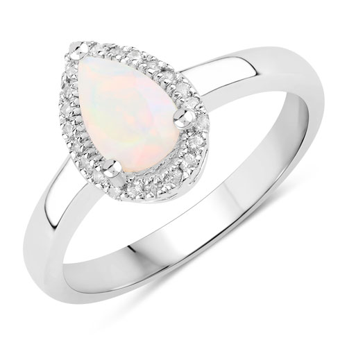 Opal-0.56 Carat Genuine Ethiopian Opal and Created White Sapphire .925 Sterling Silver Ring
