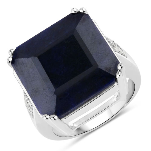 Sapphire-19.15 Carat Dyed Sapphire and White Diamond .925 Sterling Silver Ring