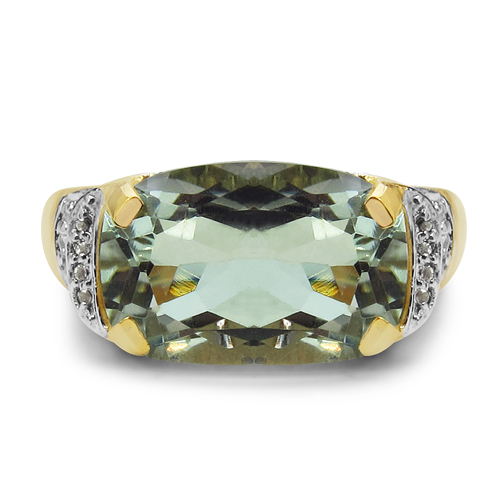 14K Yellow Gold Plated 6.81 Carat Genuine Green Amethyst & White Topaz .925 Sterling Silver Ring