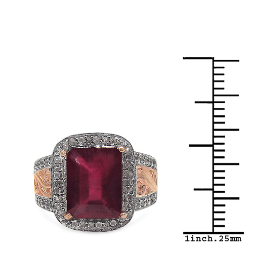 14K Rose Gold Plated 4.29 Carat Genuine Glass Filled Ruby & White Topaz .925 Sterling Silver Ring