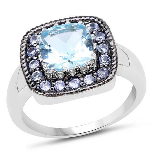 Rings-2.98 Carat Genuine Blue Topaz & Tanzanite .925 Sterling Silver Ring