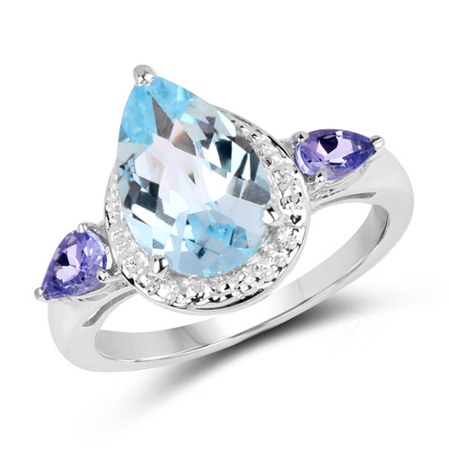 4.02 Carat Genuine Blue Topaz and Tanzanite .925 Sterling Silver Ring