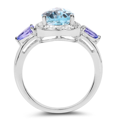 4.02 Carat Genuine Blue Topaz and Tanzanite .925 Sterling Silver Ring