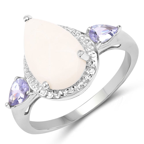 2.26 Carat Genuine Opal and Tanzanite .925 Sterling Silver Ring