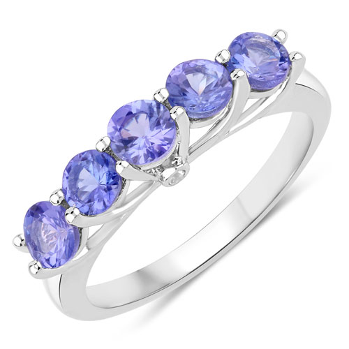 Tanzanite-1.17 Carat Genuine Tanzanite and Created White Sapphire .925 Sterling Silver Ring