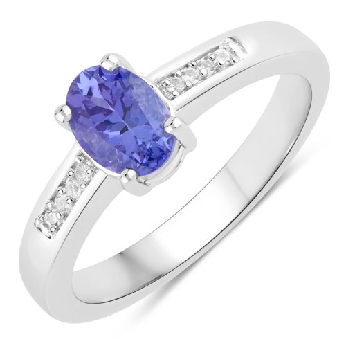 Tanzanite-0.79 Carat Genuine Tanzanite and Created White Sapphire .925 Sterling Silver Ring