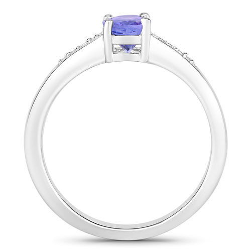0.79 Carat Genuine Tanzanite and Created White Sapphire .925 Sterling Silver Ring
