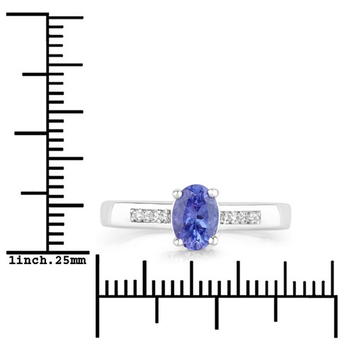 0.79 Carat Genuine Tanzanite and Created White Sapphire .925 Sterling Silver Ring