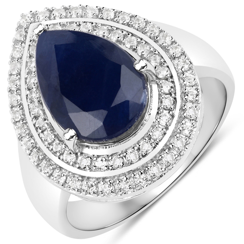 Sapphire-4.50 Carat Genuine Blue Sapphire and White Topaz .925 Sterling Silver Ring