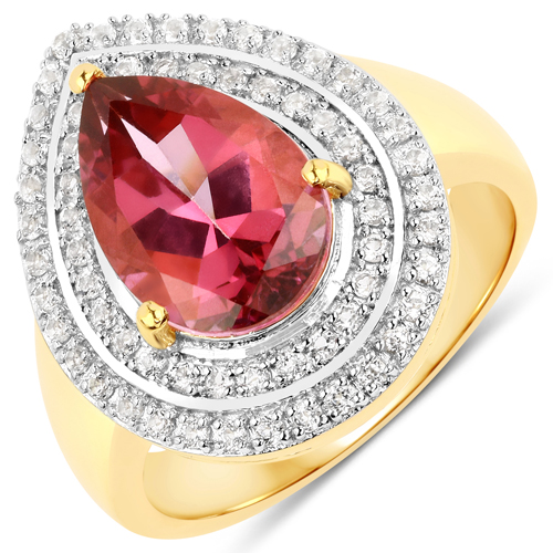 4.00 Carat Genuine Pink Topaz and White Topaz .925 Sterling Silver Ring