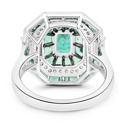 4.99 Carat Genuine Zambian Emerald, White Diamond and White Topaz 14K White Gold Ring