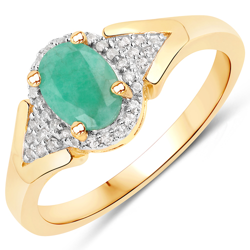 Emerald-14K Yellow Gold Plated 0.79 Carat Genuine Emerald and White Topaz .925 Sterling Silver Ring