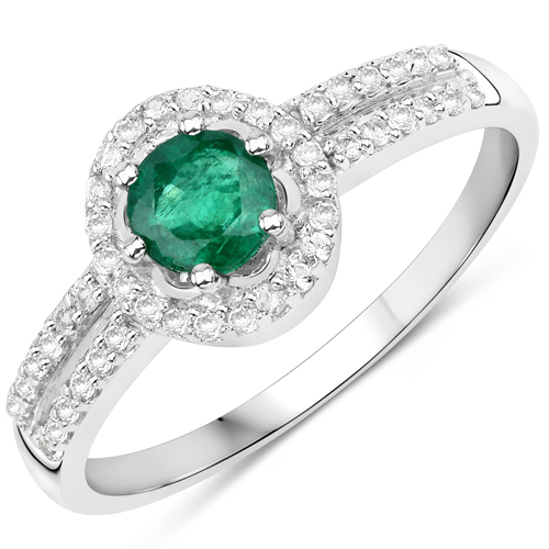 Emerald-0.65 Carat Genuine Zambian Emerald and White Topaz .925 Sterling Silver Ring