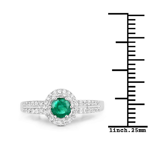 0.65 Carat Genuine Zambian Emerald and White Topaz .925 Sterling Silver Ring