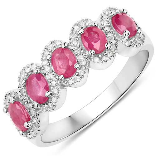 Ruby-1.25 Carat Genuine Ruby and White Diamond .925 Sterling Silver Ring