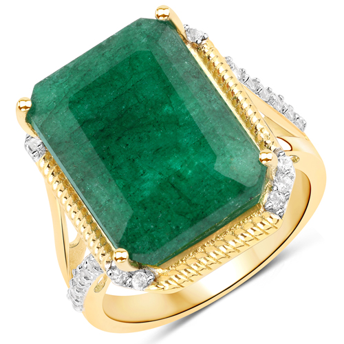 Emerald-9.96 Carat Dyed Emerald and White Topaz .925 Sterling Silver Ring