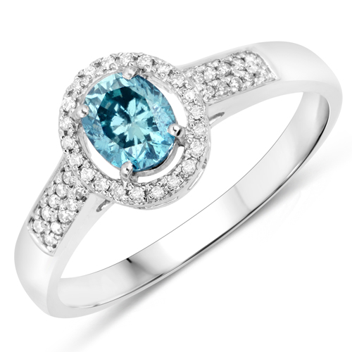 Diamond-0.68 Carat Genuine Sky Blue Diamond and White Diamond 14K White Gold Ring