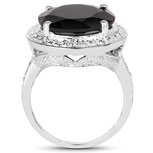 8.48 Carat Genuine Black Onyx and White Topaz .925 Sterling Silver Ring