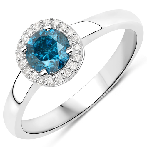 Diamond-0.71 Carat Genuine Blue Diamond and White Diamond 14K White Gold Ring