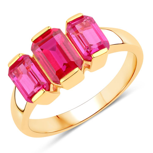 Ruby-3.02 Carat Created Ruby and Created Pink Sapphire .925 Sterling Silver Ring