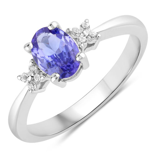 Tanzanite-0.83 Carat Genuine Tanzanite and Created White Sapphire .925 Sterling Silver Ring