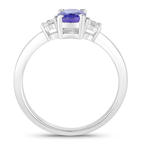 0.83 Carat Genuine Tanzanite and Created White Sapphire .925 Sterling Silver Ring