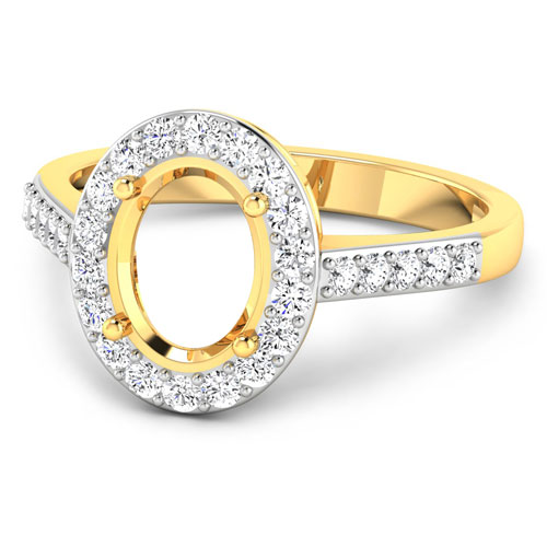 0.39 Carat Genuine White Diamond 14K Yellow Gold Semi Mount Ring - holds 9x7mm Oval Gemstone