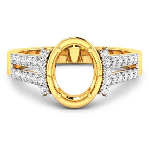 0.30 Carat Genuine White Diamond 14K Yellow Gold Semi Mount Ring - holds 9x7mm Oval Gemstone