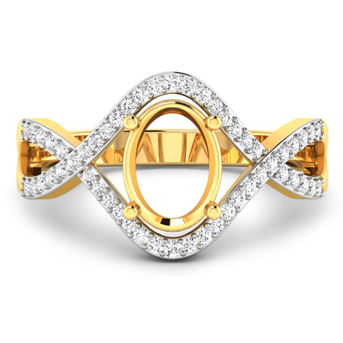 0.24 Carat Genuine White Diamond 14K Yellow Gold Semi Mount Ring - holds 8x6mm Oval Gemstone