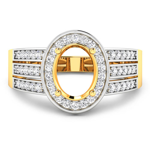 0.44 Carat Genuine White Diamond 14K Yellow Gold Semi Mount Ring - holds 9x7mm Oval Gemstone