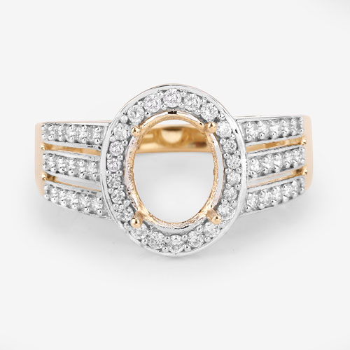 0.44 Carat Genuine White Diamond 14K Yellow Gold Semi Mount Ring - holds 9x7mm Oval Gemstone