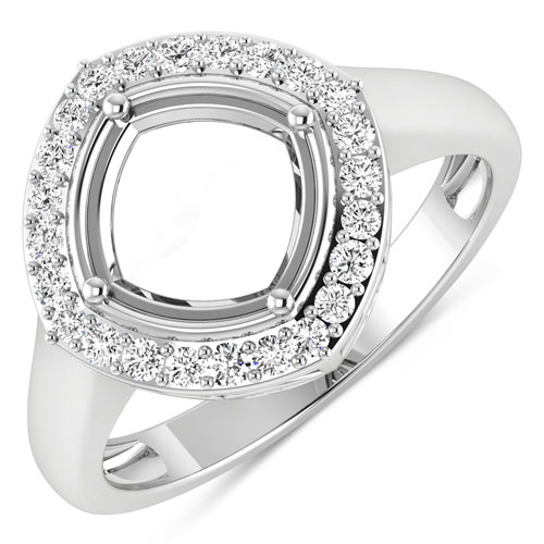 Diamond-0.24 Carat Genuine White Diamond 14K White Gold Semi Mount Ring - holds 8x8mm Cushion Gemstone