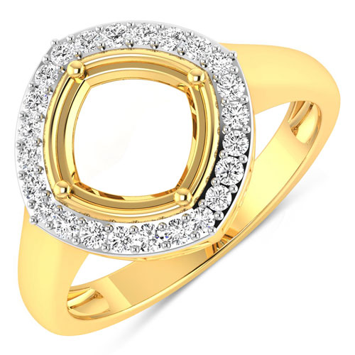 Diamond-0.24 Carat Genuine White Diamond 14K Yellow Gold Semi Mount Ring - holds 8x8mm Cushion Gemstone
