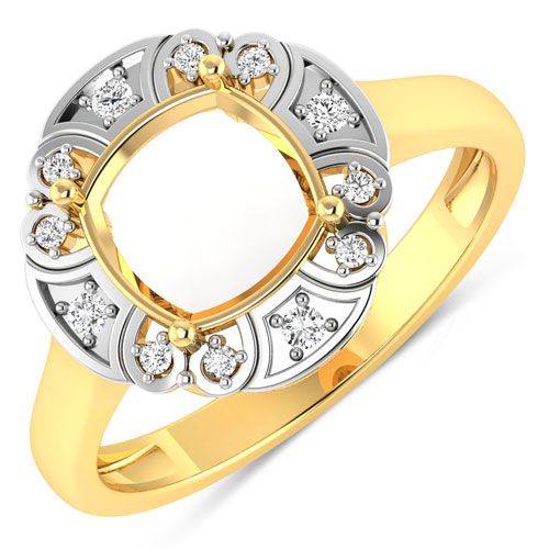 Diamond-0.09 Carat Genuine White Diamond 14K Yellow Gold Semi Mount Ring - holds 8x8mm Cushion Gemstone