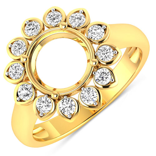 Diamond-0.36 Carat Genuine White Diamond 14K Yellow Gold Semi Mount Ring - holds 8.00mm Round Gemstone