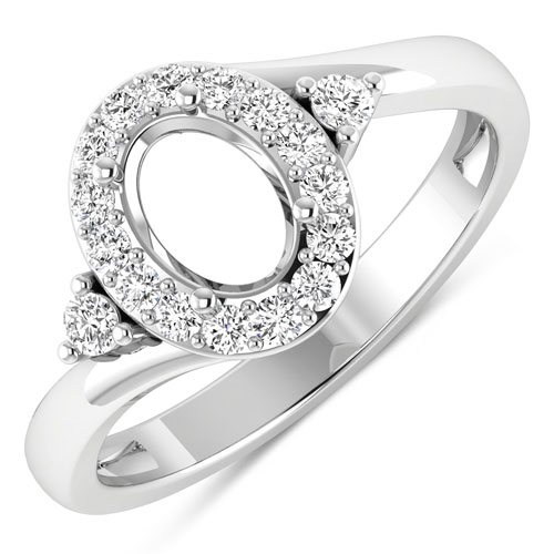 Diamond-0.27 Carat Genuine White Diamond 14K White Gold Semi Mount Ring - holds 7x5mm Oval Gemstone