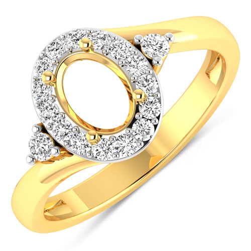 Diamond-0.27 Carat Genuine White Diamond 14K Yellow Gold Semi Mount Ring - holds 7x5mm Oval Gemstone