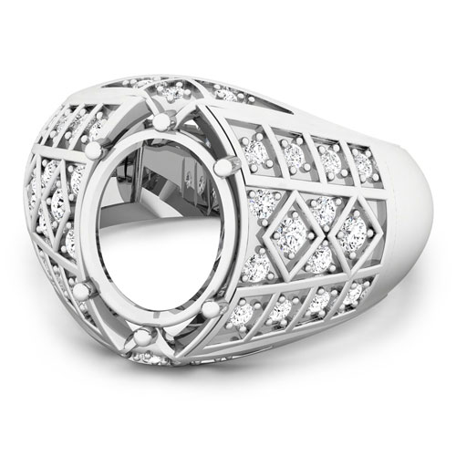 0.42 Carat Genuine White Diamond 14K White Gold Semi Mount Ring - holds 10x8mm Oval Gemstone