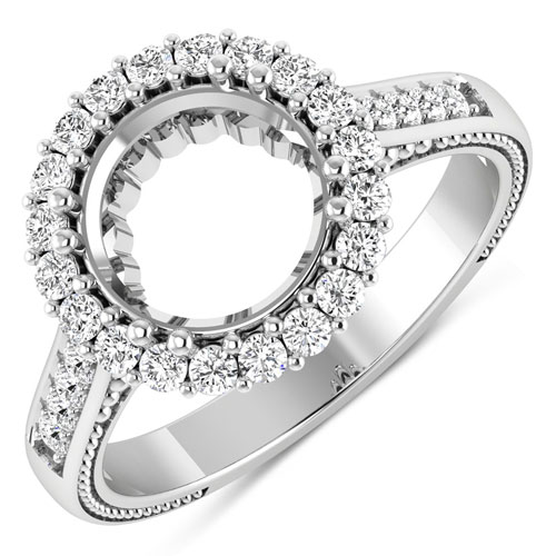 Diamond-0.54 Carat Genuine White Diamond 14K White Gold Semi Mount Ring - holds 9.00mm Round Gemstone