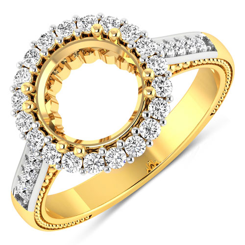 Diamond-0.54 Carat Genuine White Diamond 14K Yellow Gold Semi Mount Ring - holds 9.00mm Round Gemstone