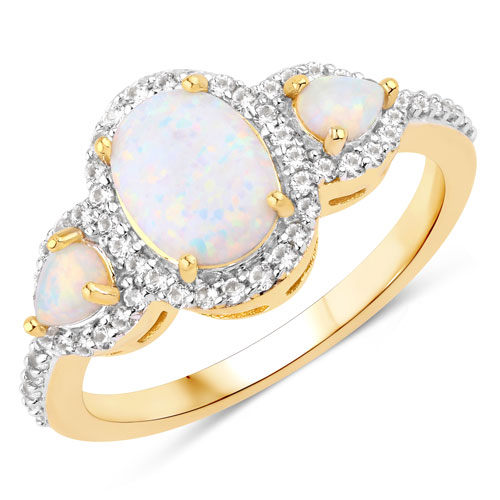 Opal-0.76 Carat Created Opal And Created White Sapphire .925 Sterling Silver Ring